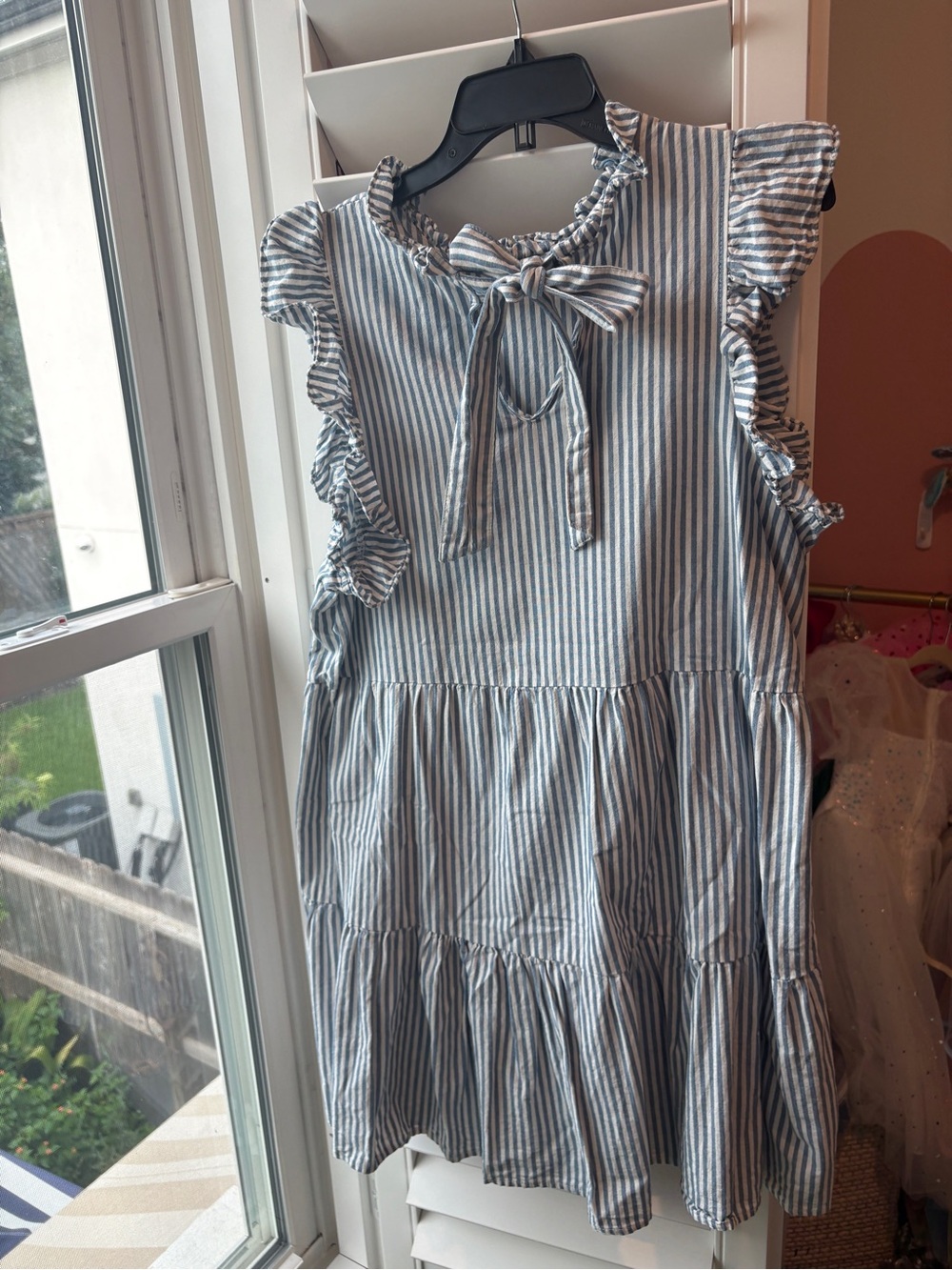 Mud Pie Blue & White Striped Ruffle Sleeve Mini Dress - Picture 3 of 3